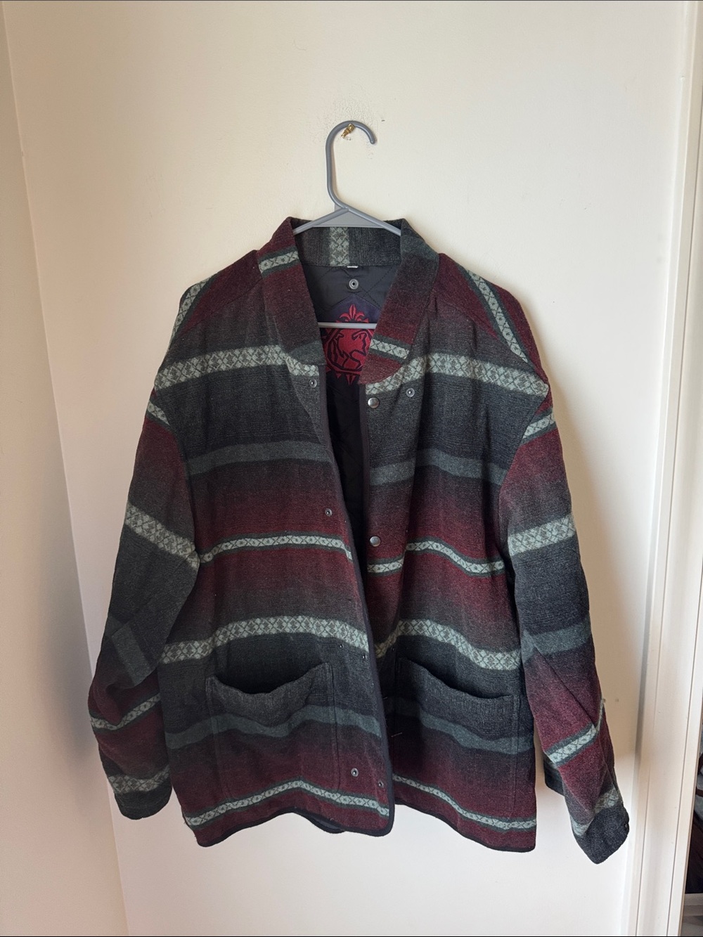 The Territory Ahead Southwestern Quilted Lined Jacket Coat Striped Wool Blend XL